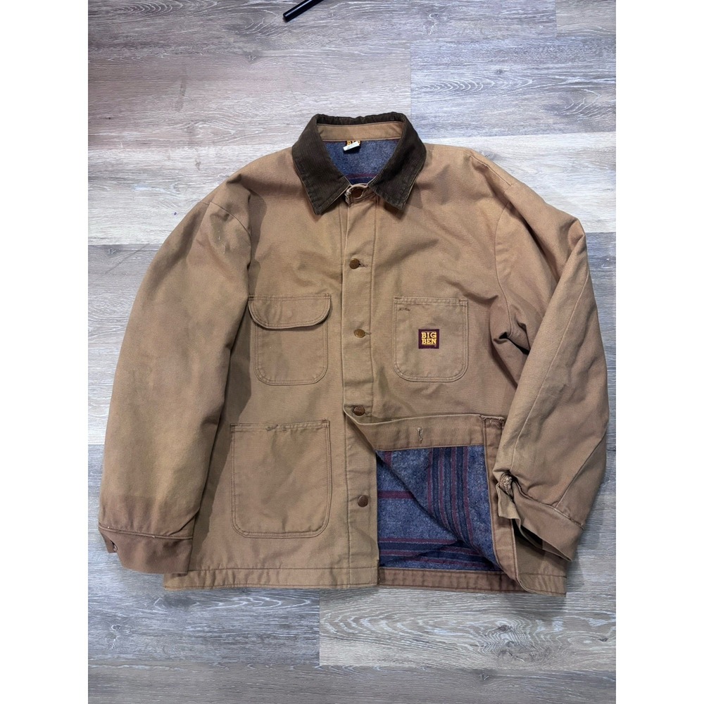 Big Ben Chore Coat Mens Size 46 Medium Blanket Lined Corduroy Collar VTG Canvas